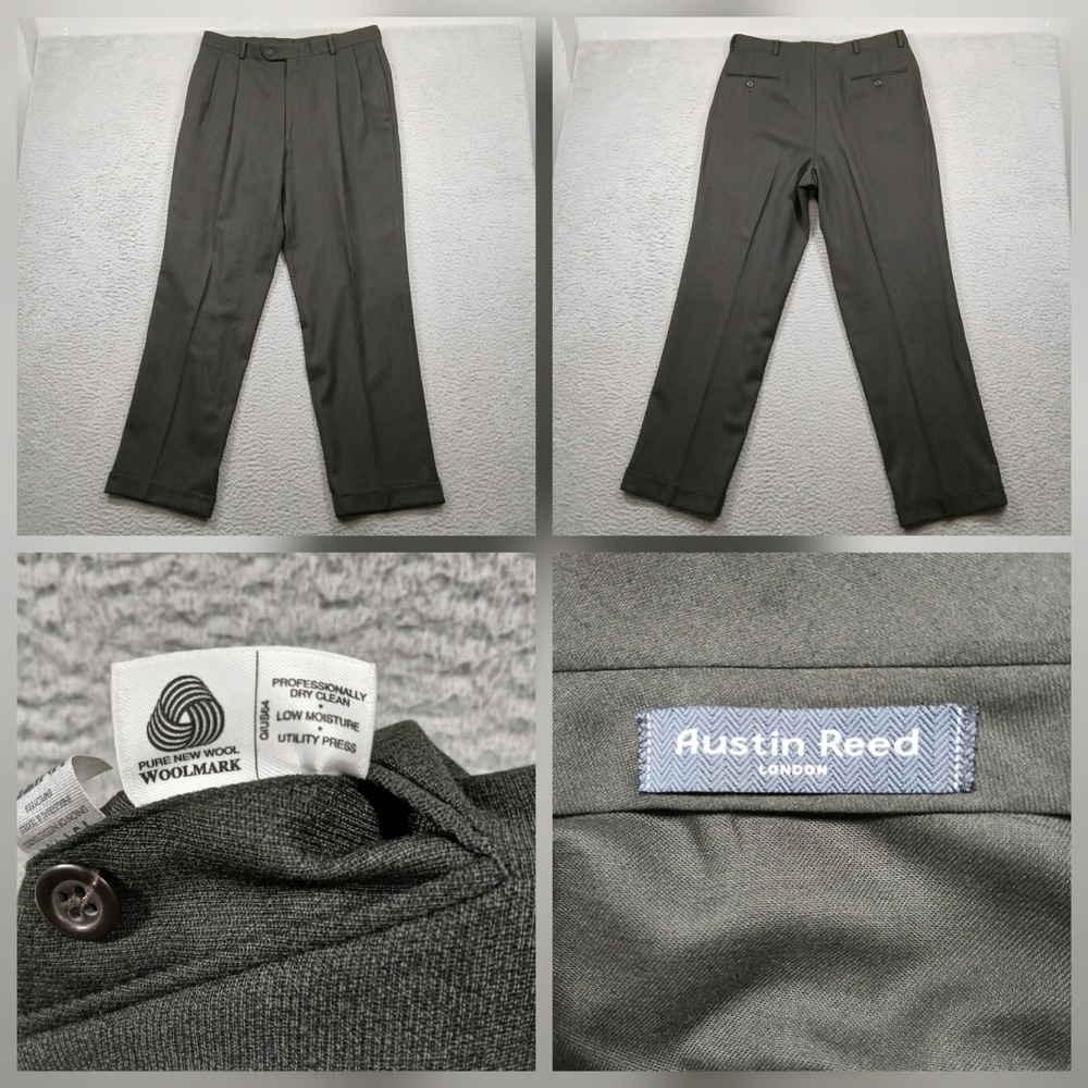 Austin Reed London Dress Pants Men 100% Pure New Wool Charcoal Gray 32x29‎